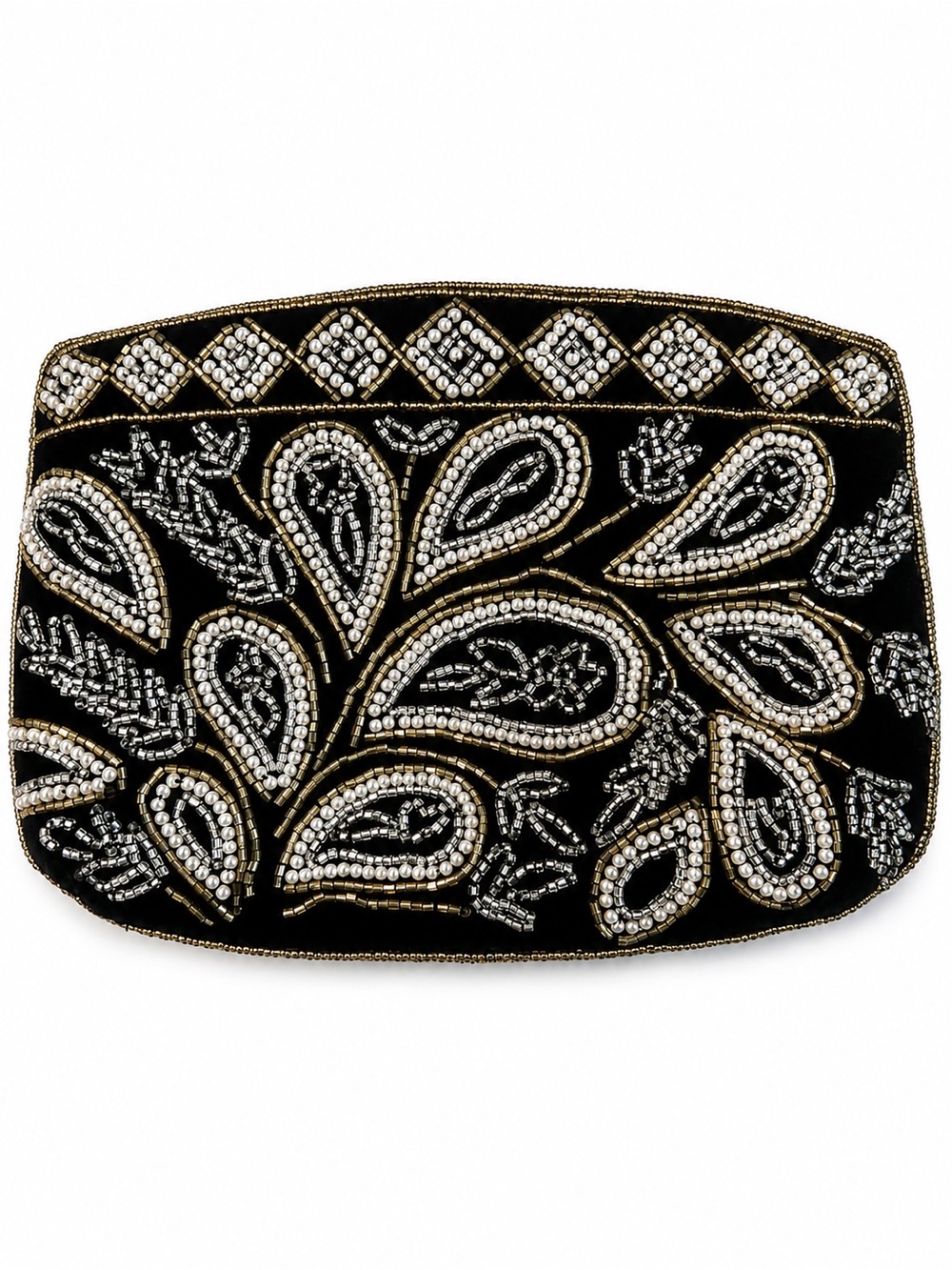Vintage La Regale Ltd. Black Beaded Evening Clutch – Pearl & Silver Paisley